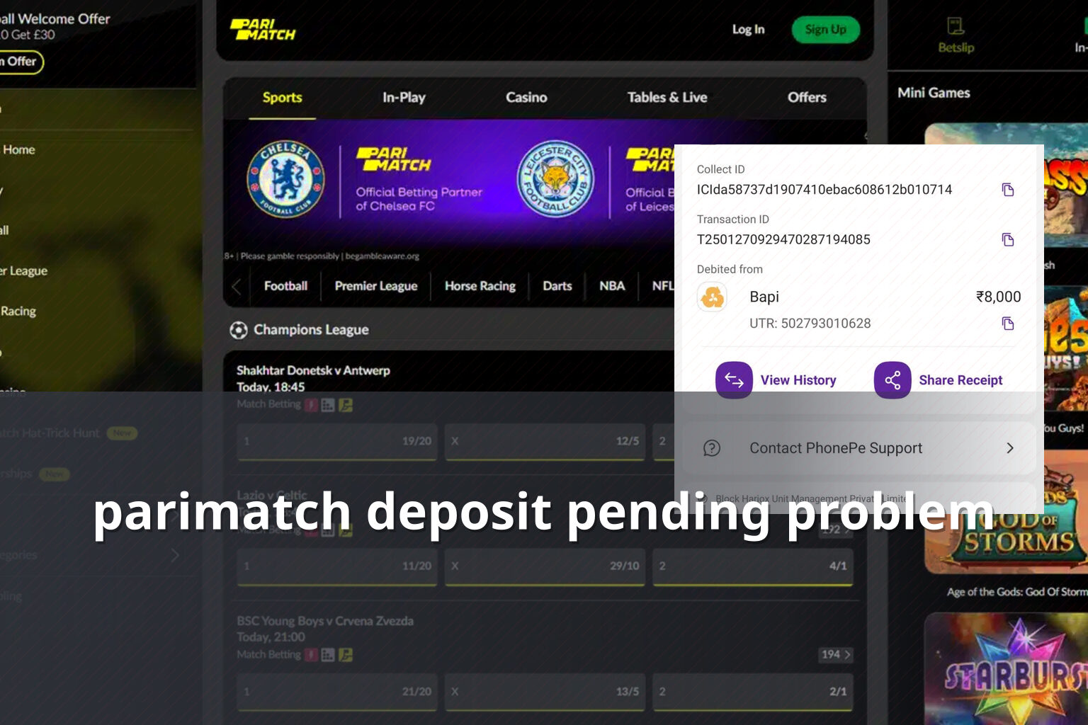 parimatch deposit pending problem - online gaming transaction support